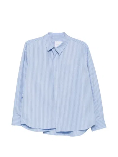 Sacai Striped Panelled Shirt In Blue