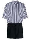 Sacai Cotton Poplin Dress Striped Pattern In Weiss