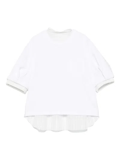 Sacai T-shirt Mit Gestreiftem Einsatz In Weiss