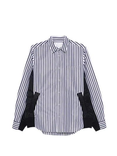 Sacai Striped-pattern Panelled Shirt In White