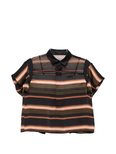 Sacai Striped-pattern Polo Shirt In Black