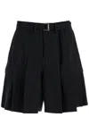 Sacai Chalk Stripe Wool Bermuda Shorts With Belt And Pleats