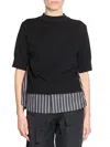 Sacai Striped Pleated Panel Knit Pullover In Black/navy Stripe In Black