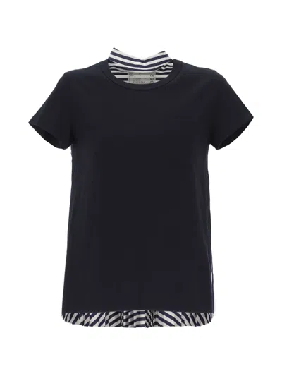 Sacai Striped Pleated T-shirt In Blue