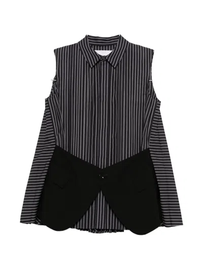 Sacai Striped Pocket Shirt In Black