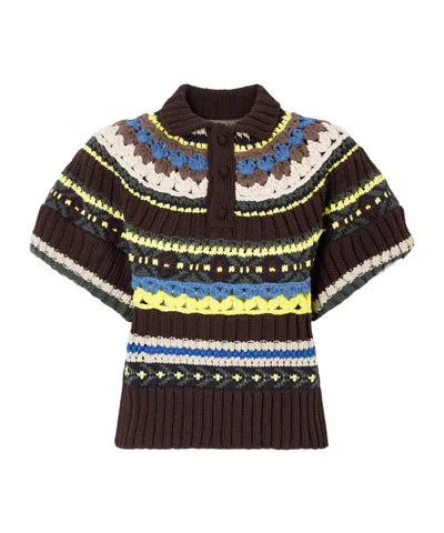 Sacai Striped Polo Collar Sweater In Multi