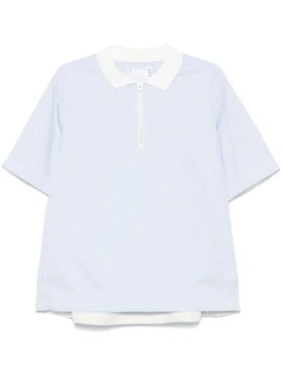 Sacai Striped Polo Shirt In Blue