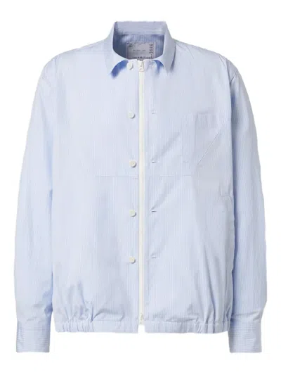 Sacai Striped Poplin Jacket In Blue