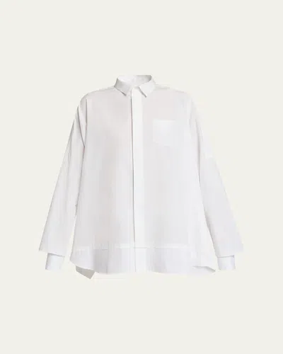 Sacai Striped Poplin Oversized Button-down Shirt In White