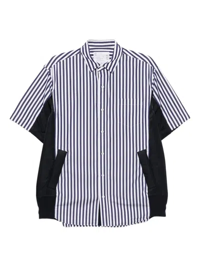 Sacai Striped Poplin Shirt In Blue