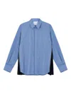 Sacai Striped Poplin Shirt In Blue
