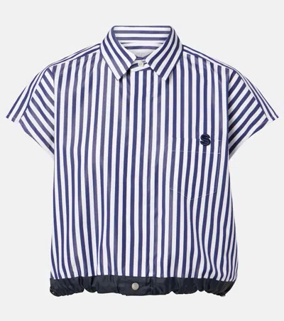 Sacai Striped Poplin Shirt In Blue