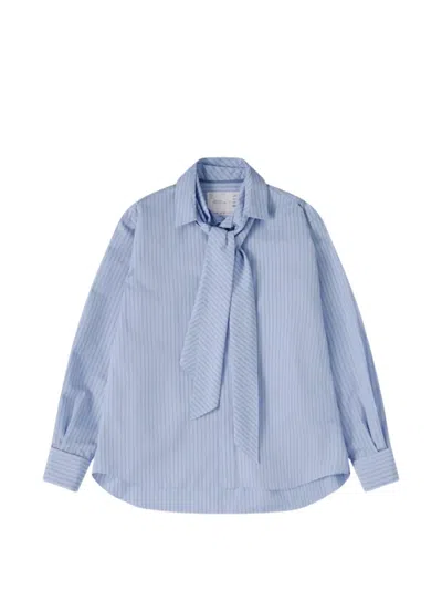 Sacai Striped Poplin Shirt In Blue