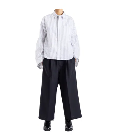 Sacai Striped Poplin Shirt In Blue