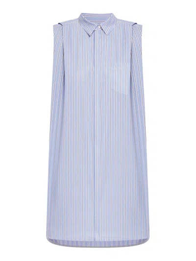 Sacai Striped Poplin Shirt Dress In Clear Blue
