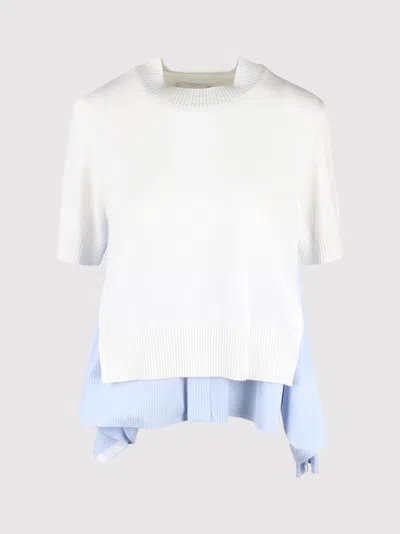 Sacai Striped Poplin X Knit Top Sweater White