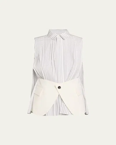 Sacai Striped Poplin X Wool Suiting Panel Sleeveless Shirt In Multi