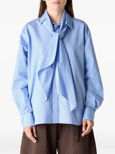 Sacai Striped Pussy-bow Shirt In Blue