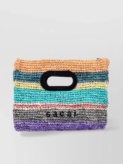 SACAI STRIPED RAFFIA TOTE BAG
