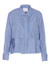 Sacai Striped Ruffled Shirt In Blue
