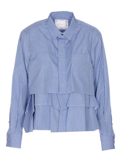 SACAI STRIPED RUFFLED SHIRT