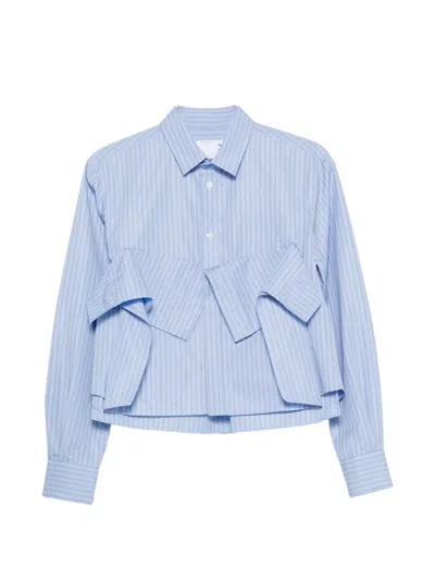 Sacai Striped Ruffled Shirt In Blue