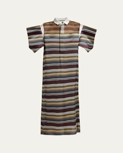 Sacai Striped Satin Flutter-sleeve Midi Shirtdress In Multi