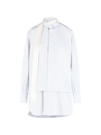 Sacai Striped Scarf-detail Mini Dress In White