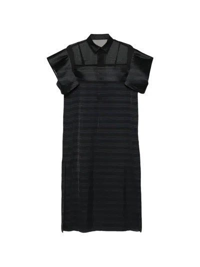 Sacai Striped Sheer-panel Dress In Black