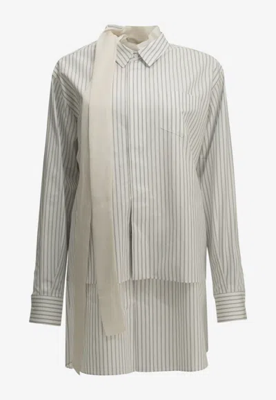 Sacai Striped Shirt Dress In Gray