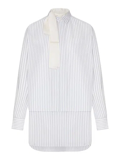 Sacai Striped Shirt Dress With Integrated Scarf In White