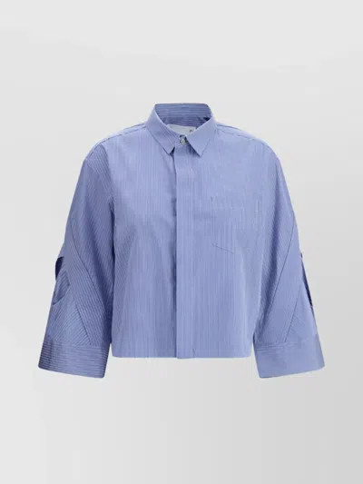 Sacai Striped Shirt Loose Fit Pocket Detail In Blue