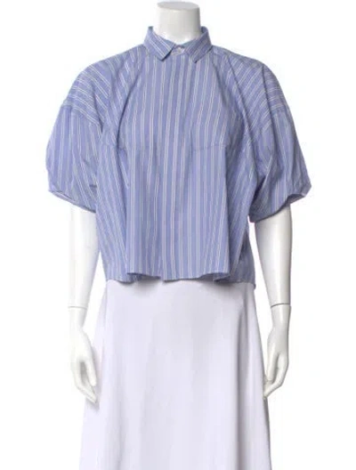 Pre-owned Sacai Striped Short Sleeve Button-up Top In Blue