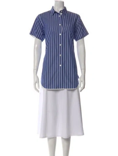 Pre-owned Sacai Striped Short Sleeve Button-up Top In Blue