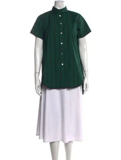 Pre-owned Sacai Striped Short Sleeve Button-up Top In Blue/green