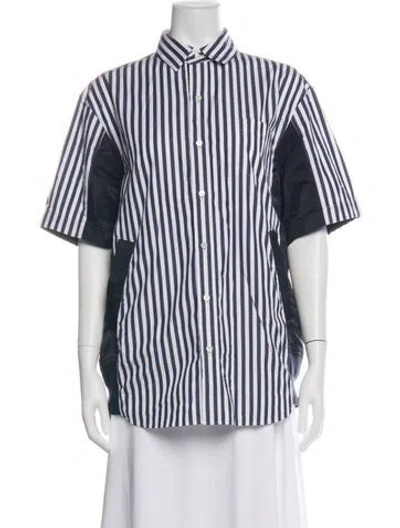 Pre-owned Sacai Striped Short Sleeve Button-up Top In Green