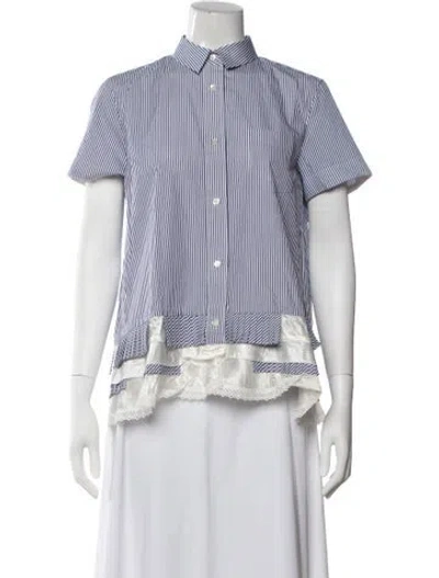 Pre-owned Sacai Striped Short Sleeve Button-up Top W/ Tags In Blue