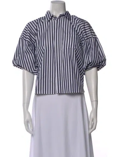 Pre-owned Sacai Striped Short Sleeve Button-up Top In White