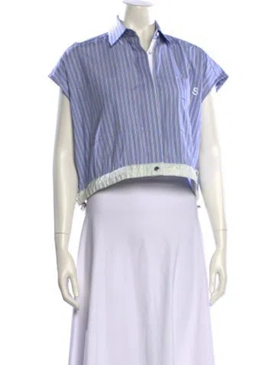 Pre-owned Sacai Striped Short Sleeve Crop Top In Blue