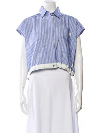 Pre-owned Sacai Striped Short Sleeve Crop Top In Blue
