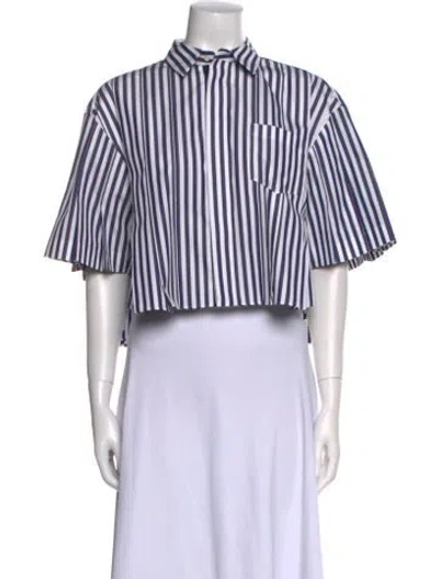 Pre-owned Sacai Striped Short Sleeve Crop Top In White