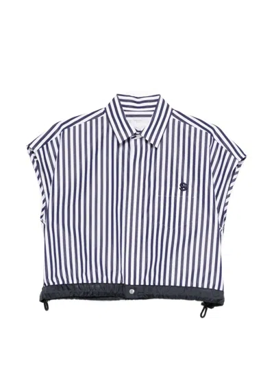 Sacai Striped Short Sleeve Shirt In White