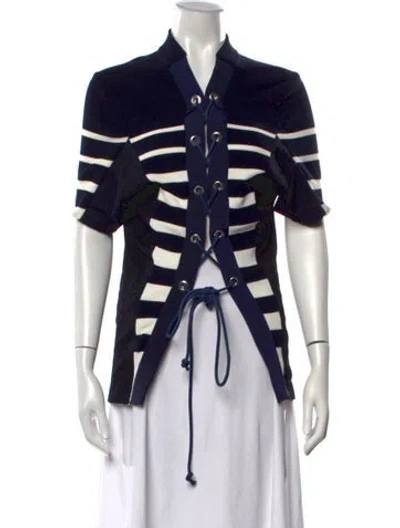 Pre-owned Sacai Striped Short Sleeve Top In Blue