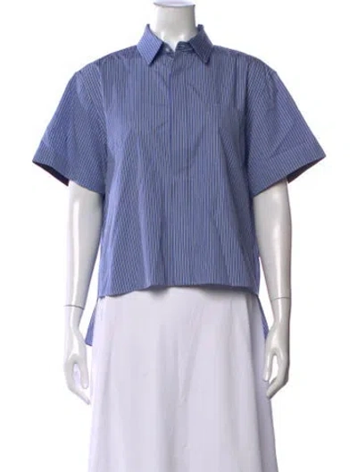 Pre-owned Sacai Striped Short Sleeve Top In Blue/white