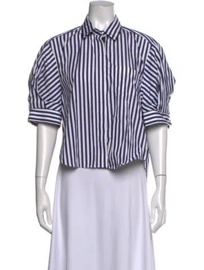 Pre-owned Sacai Striped Short Sleeve Top In White