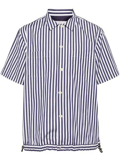 Sacai Striped Short-sleeved Shirt In White