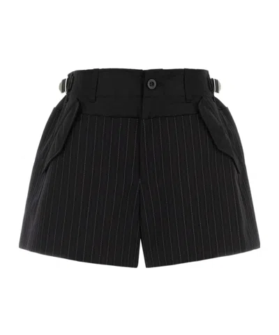 Sacai Striped Shorts In Black