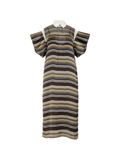 Sacai Striped Short-sleeve Midi Dress In Multi