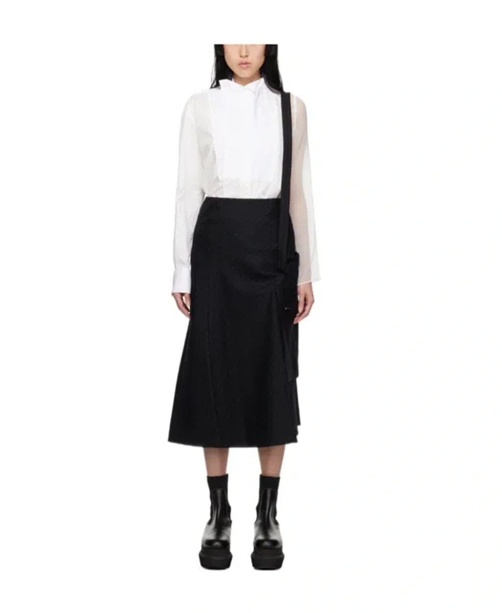 Sacai Black Chalk Stripe Midi Skirt In 001 Black | ModeSens