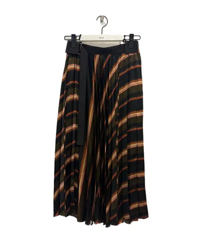 Sacai Maxi Wrap Skirt With Horizontal Stripe Detail And Pleated Design In Multi
